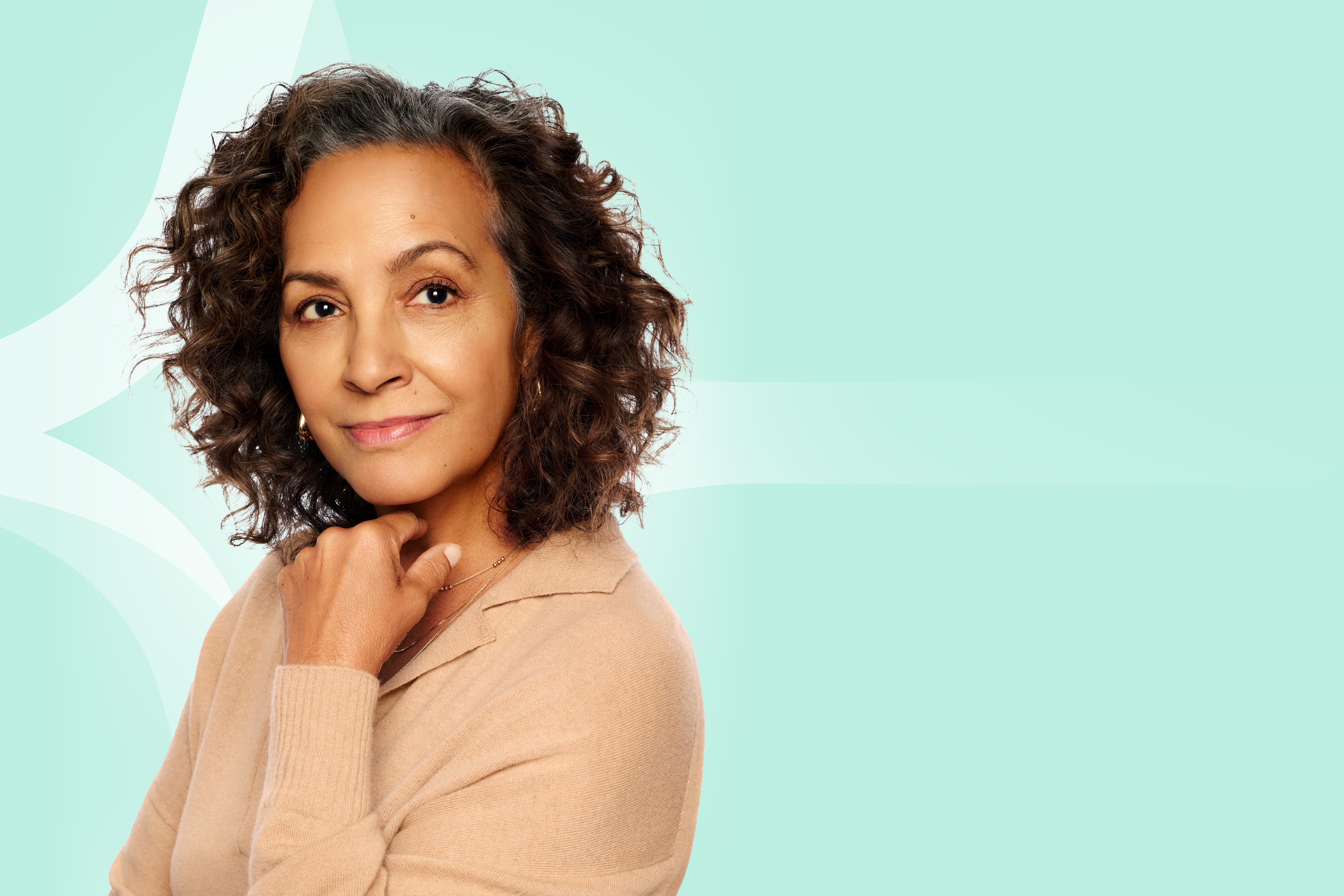 Woman looking inquisitively into the camera.